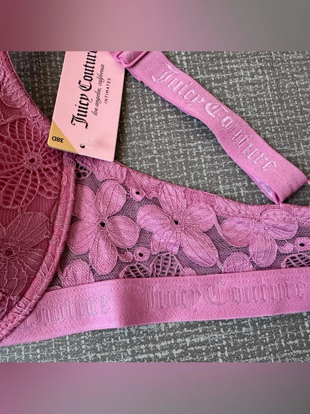 NWT Juicy Couture 38D Sexy T Shirt Bra Pink Lace Cashmere Rose
